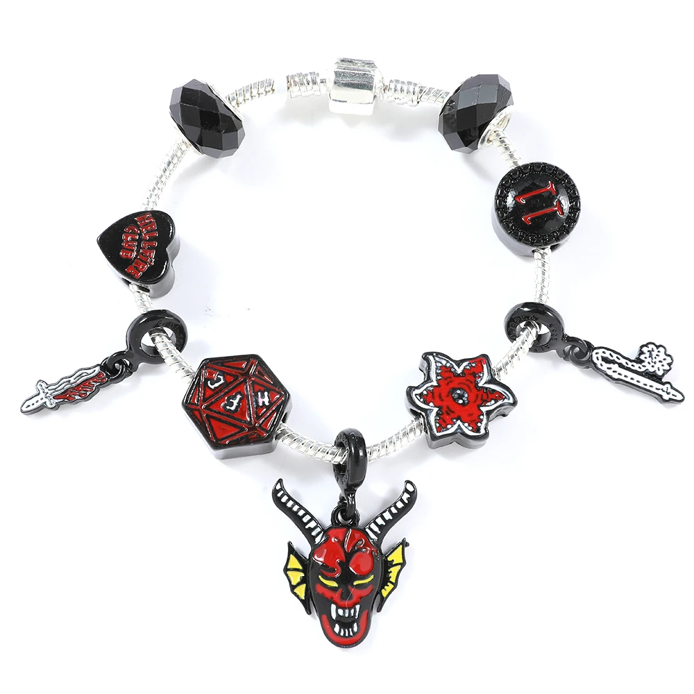 Horror TV Shows Strange Things\'s Gothic Red Devil Charm Bracelets for Men Teen Boys Trendy Accessories Gifts for Fans