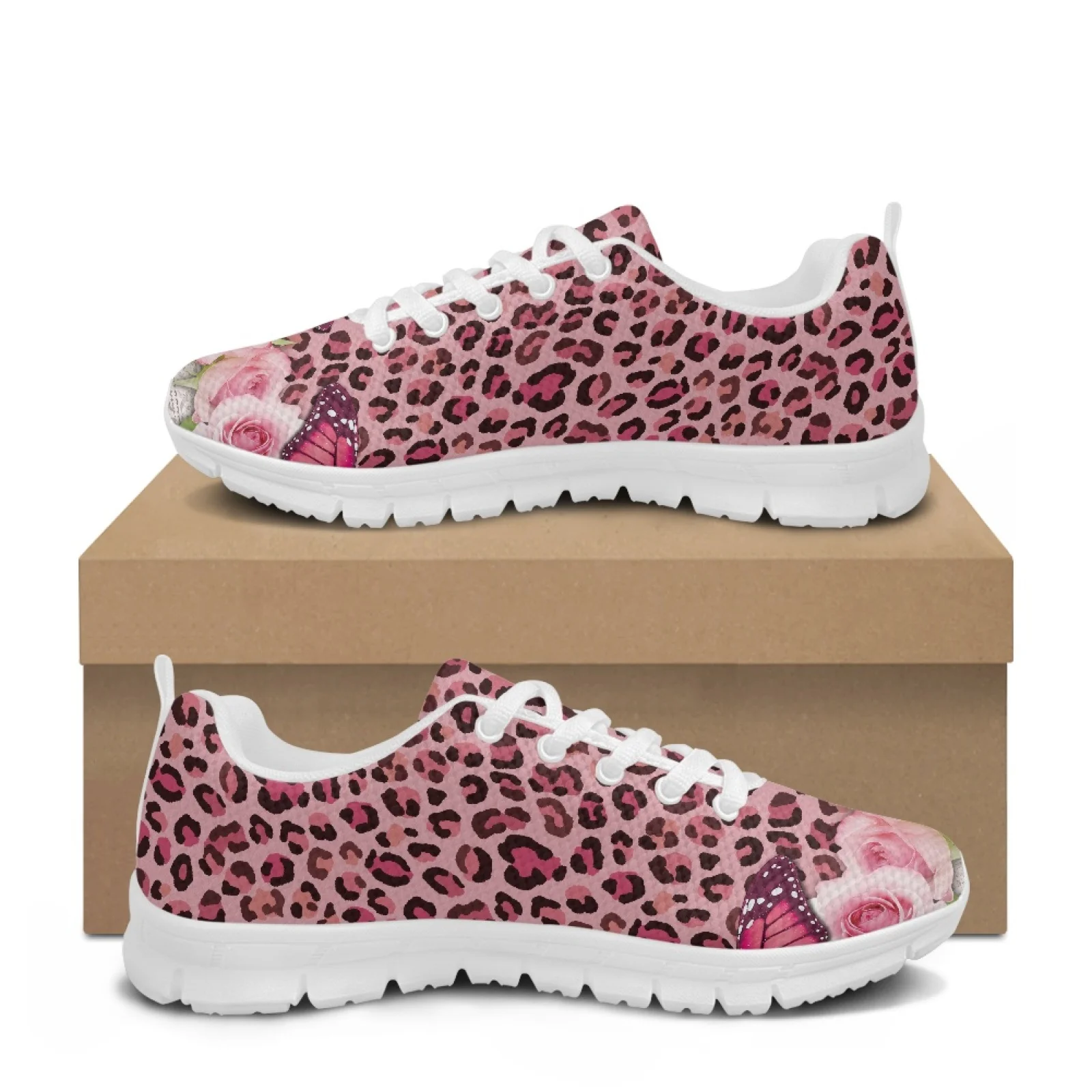 Coloranimal Leopard Print Rose Mesh & EVA Sole Women Running Shoes Breathable Athletic Work Shoes for Mens New Arrival