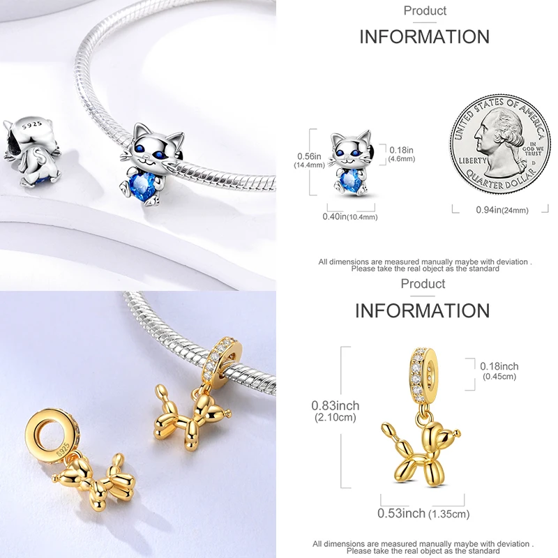 925 Sterling Silber Hund Katze Pfotenabdruck Charm Perlen Glücksbringer Katze Haustierliebhaber Herz DIY Armband Halskette Geschenk für Frauen Mädchen – Detail 5