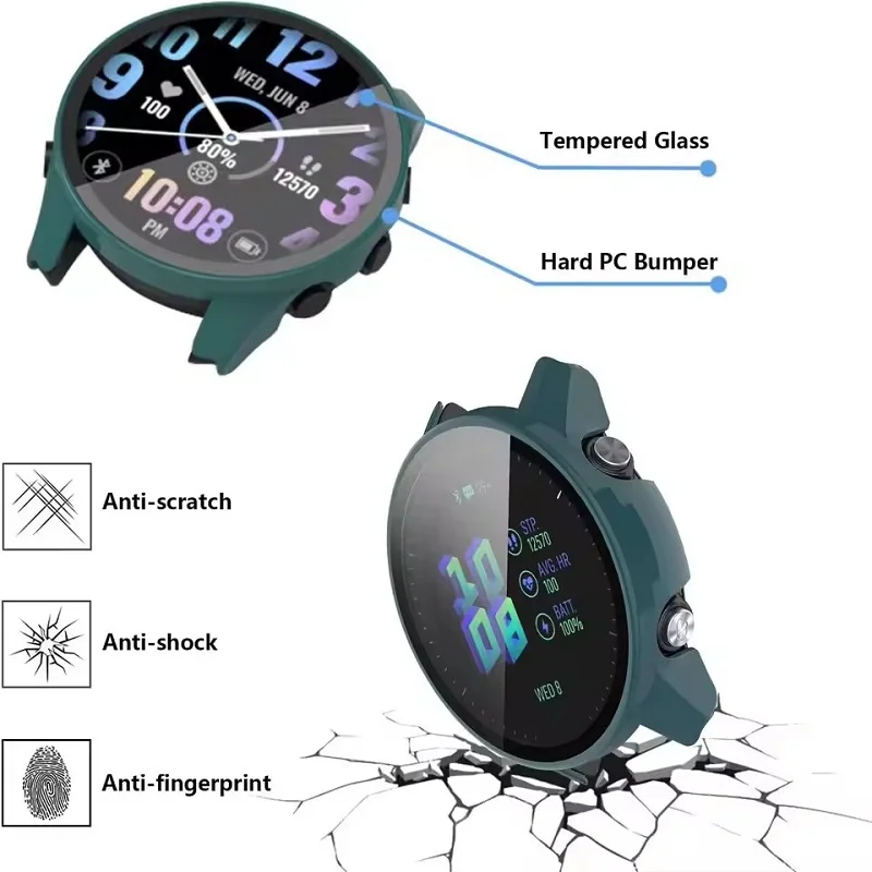 Tempered Glass Case for Garmin Forerunner 165 965 955 255 Screen Protector & Protective Bumper Cover for Garmin 265 265S 255S