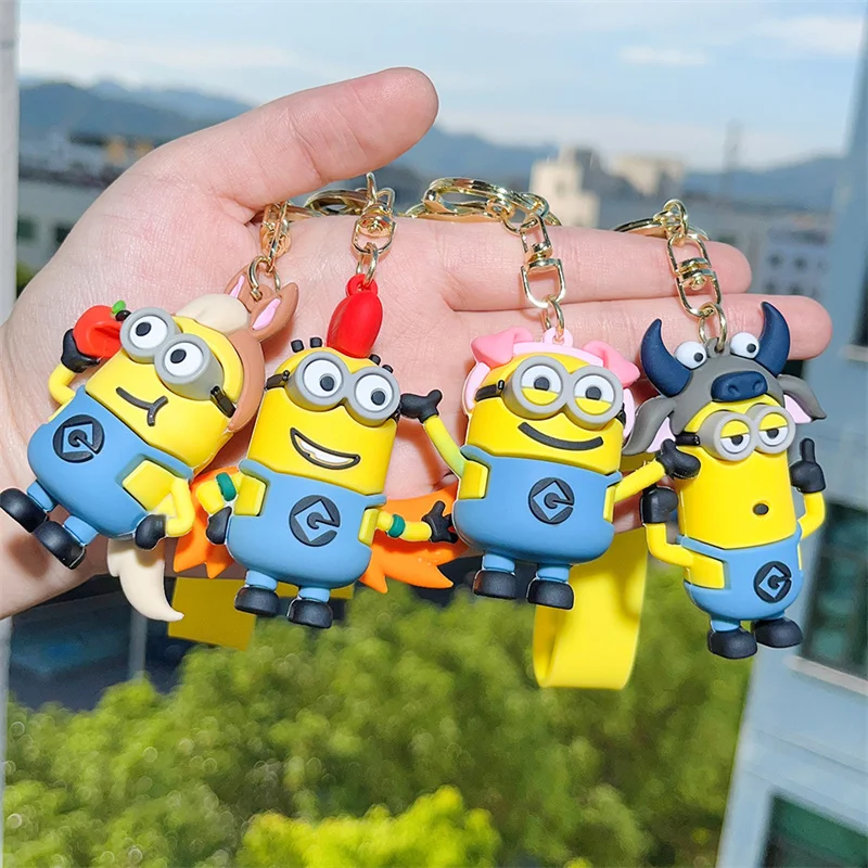 MINISO Cute Cartoon Anime Minion Keychain 12 Zodiac Keyring Student Couple Backpack Car Key Pendant Children\'s Toy Gift