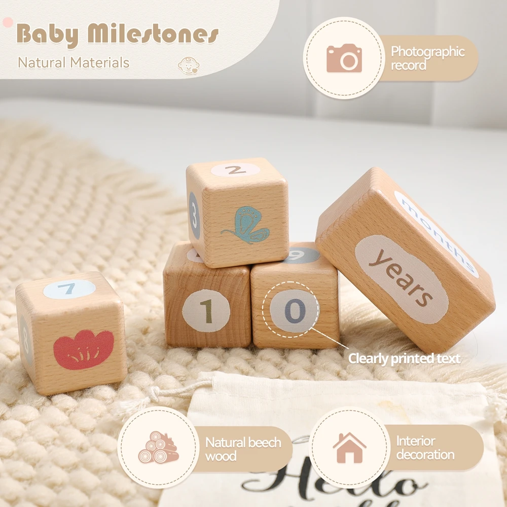 1 Set Stapelbare Holz Kalender Meilensteine Holz Baby Bausteine Neugeborenen Wachstum Fotografie Requisiten Kindergarten Dekor Baby Geschenk