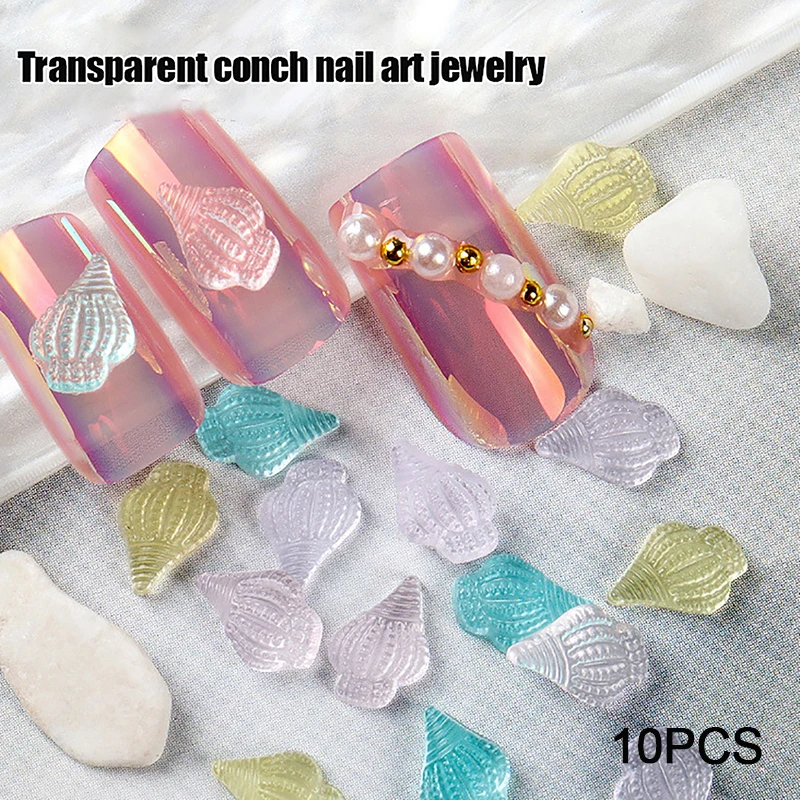 10PCS Super Shiny Conch Nail Art Charms Resin Aurora Series Nail Decoration Accessories For Manicure DIY