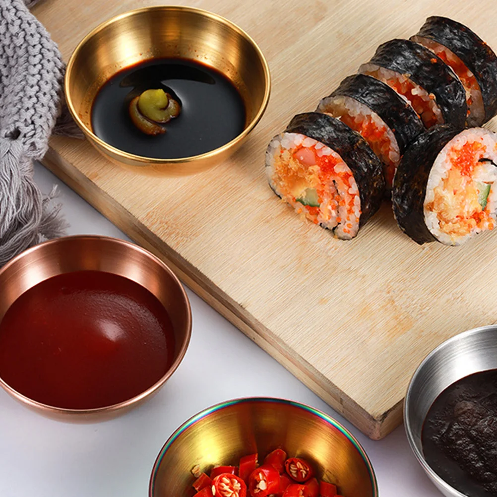 

6 pcs Stainless Steel Sauce Dishes Golden Condiment Bowls For Sushi Dipping Seasoning Storage Multipurpose Kitchen Serving Bowls