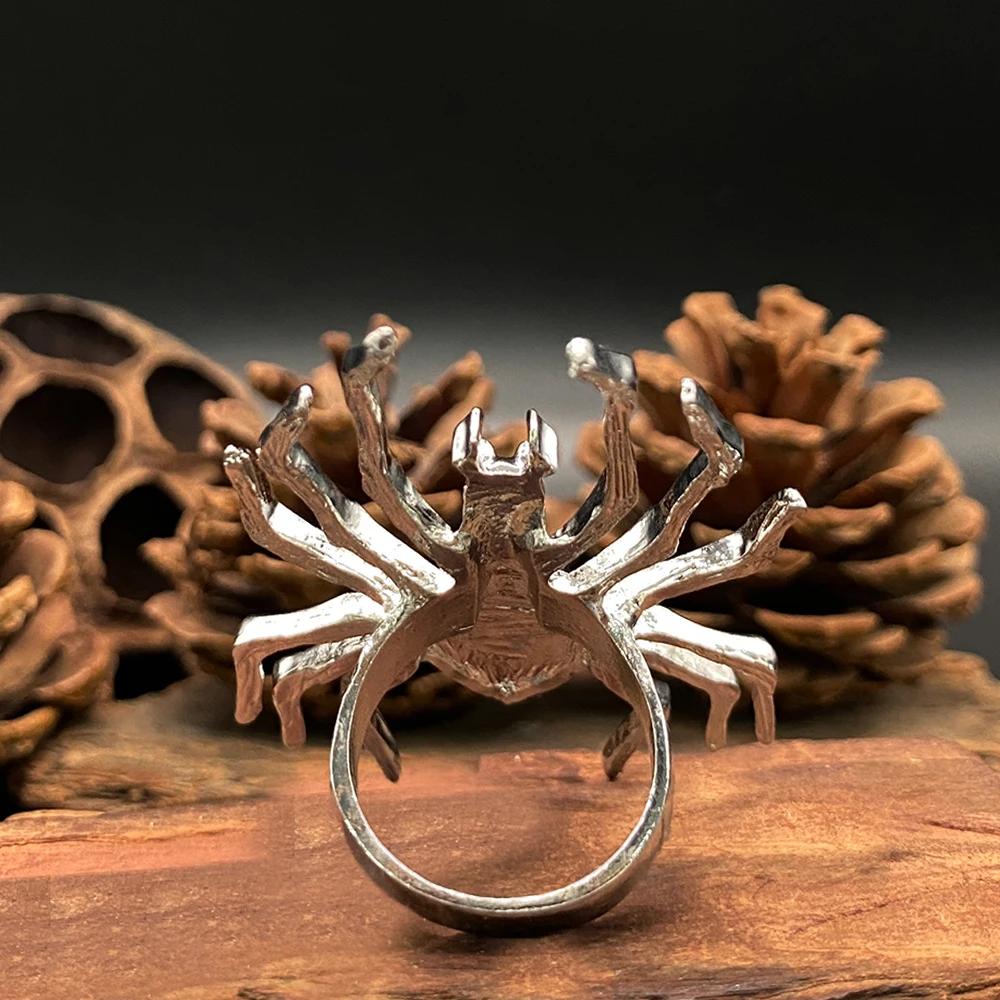 Black Zircon Spider Ring for Men Women Adjustable Gothic Statement Jewelry Unique Halloween Band Punk Gift for Him Her