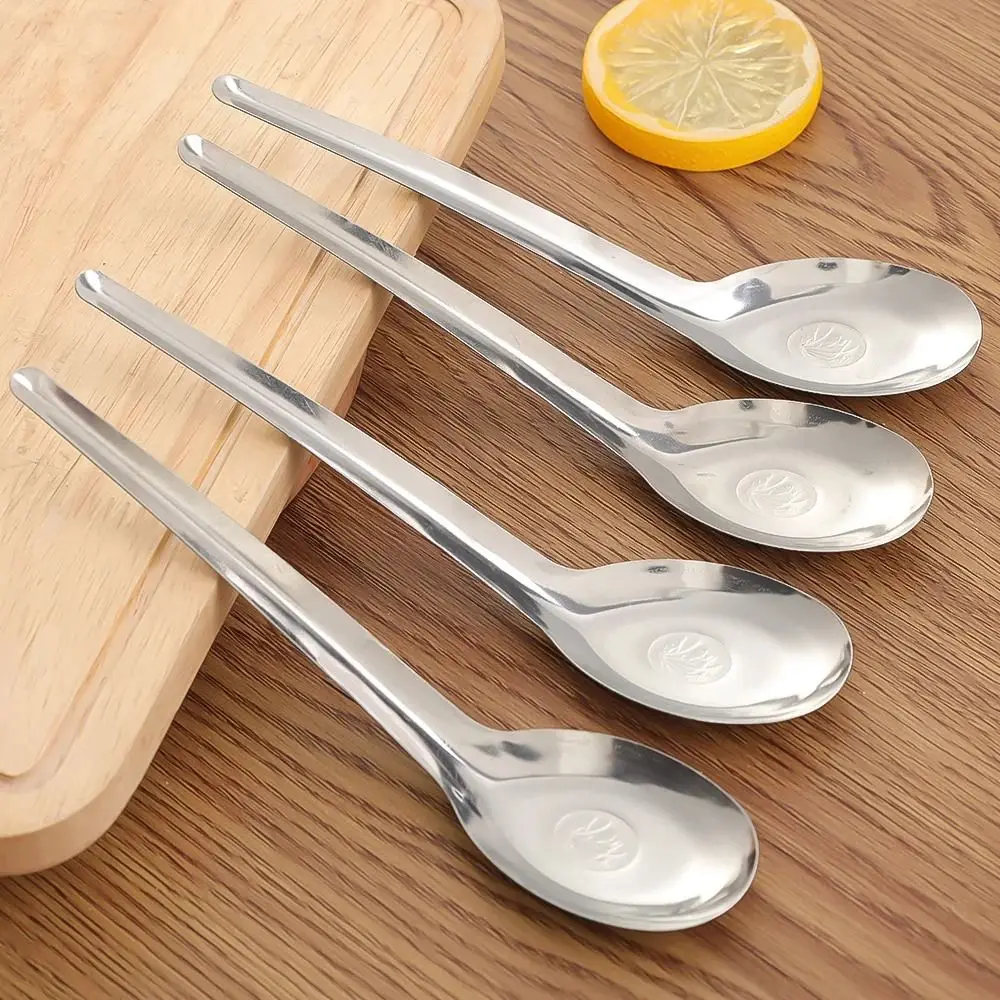 

10pcs Tableware Stainless Steel Soup Spoon Long Handle Rust-proof Dessert Spoon Durable Orchid Pattern Dinner Spoons Restaurant
