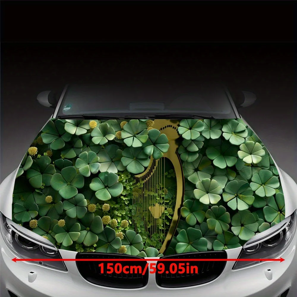 Four Leaf Clover and Golden Harp Car Hood Wrap Color Vinyl Sticker Truck Graphic Bonnet Auto Accessories Decoration Decal Gift