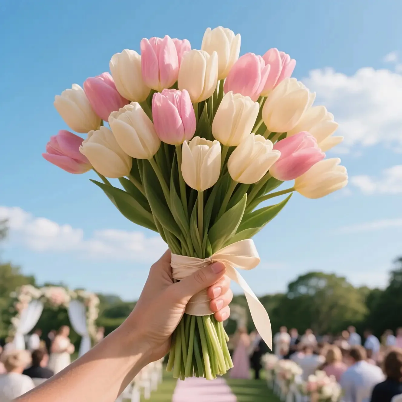 8 künstliche Tulpen – 4 weiße + 4 rosa, geeignet zur Dekoration von Wohnzimmern und Esstischen, farbechte, im nordischen Stil gehaltene Wohnaccessoires, ideal für Dekorationen zu Jubiläen und Partys.