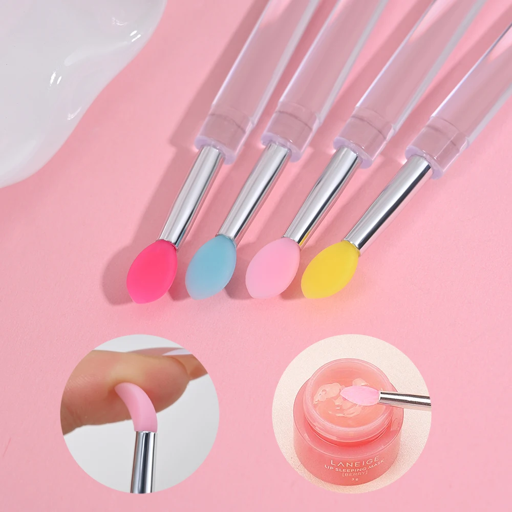 Caneta de pó espelhada de silicone para arte em unhas, 1/4 peças, pincel multifuncional para sombra labial, maquiagem, escova de silicone reutilizável, ferramentas para arte em unhas