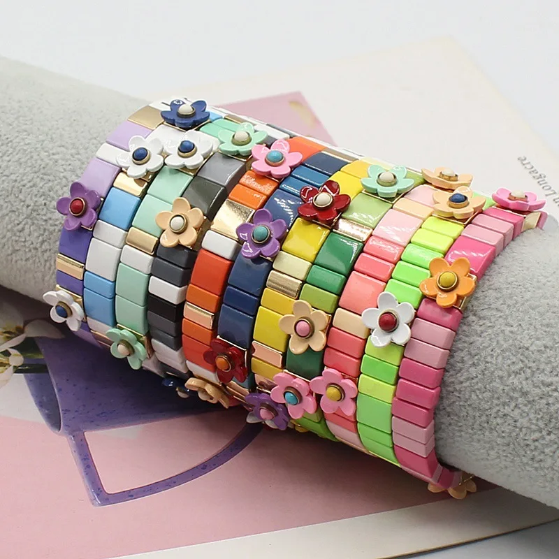 

Valentine's Day gift pond porcelain letter love flower couple bracelet geometric color matching elastic women's bracelet