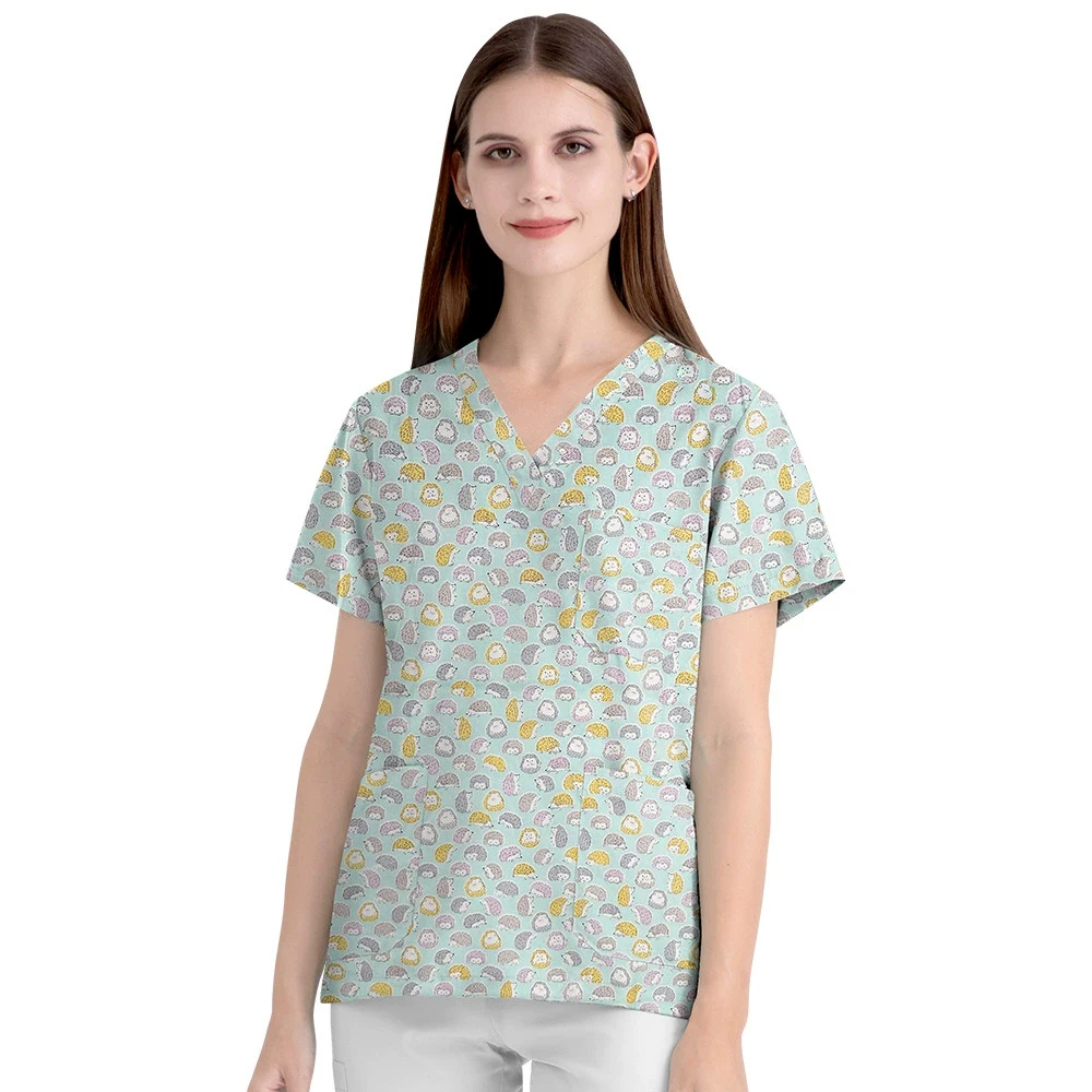 Scrub medico stampato a fumetti Top 100% puro cotone con scollo a V Uniformi chirurgiche ospedaliere Uniforme clinica per salone di bellezza Enfermeria