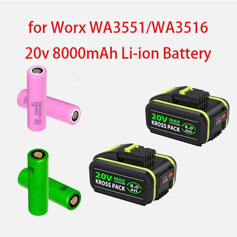 Литий-ионный аккумулятор 20 В, 8000 мАч для Worx WA3551, аккумулятор для беспроводного электроинструмента WA3553 WA3572 WX390 WX176 WX178 WU268, запасной аккумулятор