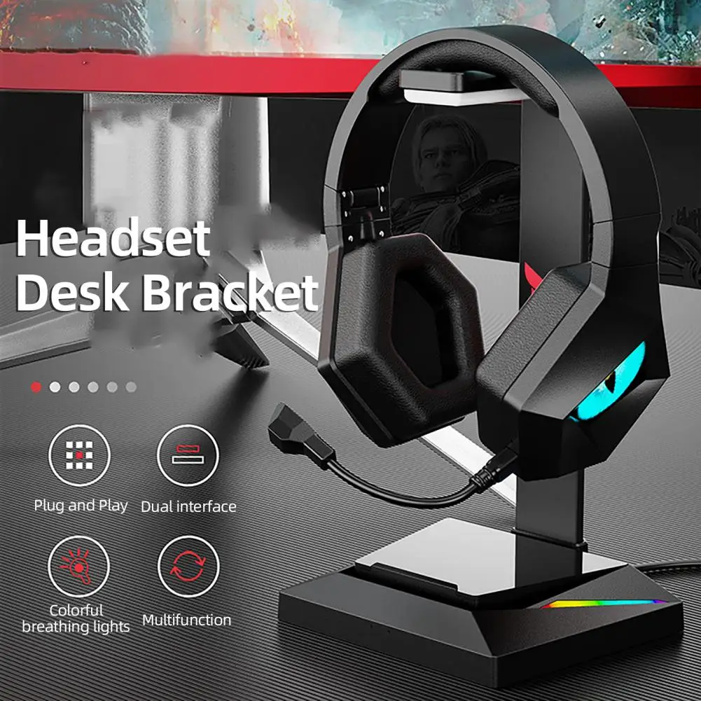 Headphone Mount Multi-purpose Strong Bearing Capacity Headset Holder 3.5mm USB RGB Over-ear Headset Desk Bracket for Home