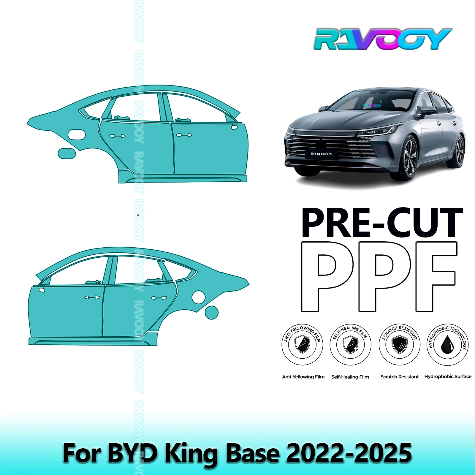 

For BYD King Base 2022-2025 8.5mil Clear Matte Pre-Cut PPF Door & A/B Pillar Kit TPU Paint Protection Film Set