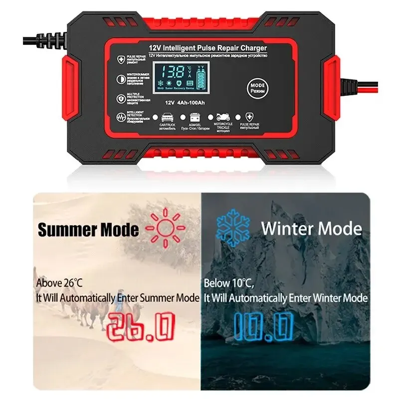 Caricabatteria per Auto 12V riparazione a impulsi Display LCD Smart Fast Charge AGM Deep Cycle GEL caricatore al piombo per Auto moto