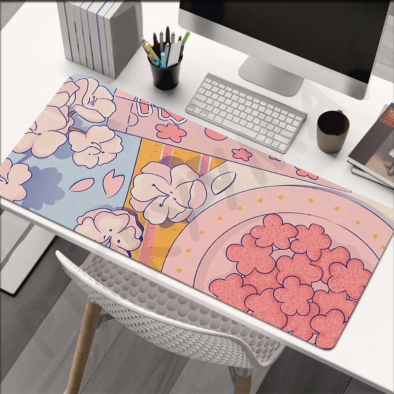 Mouse Pad Pink Large Gamer Mousepad Illustration Keyboard Mat XXXL Mouse Mats 31.4x11.8in Rubber Desk Pad Design Desk Rug