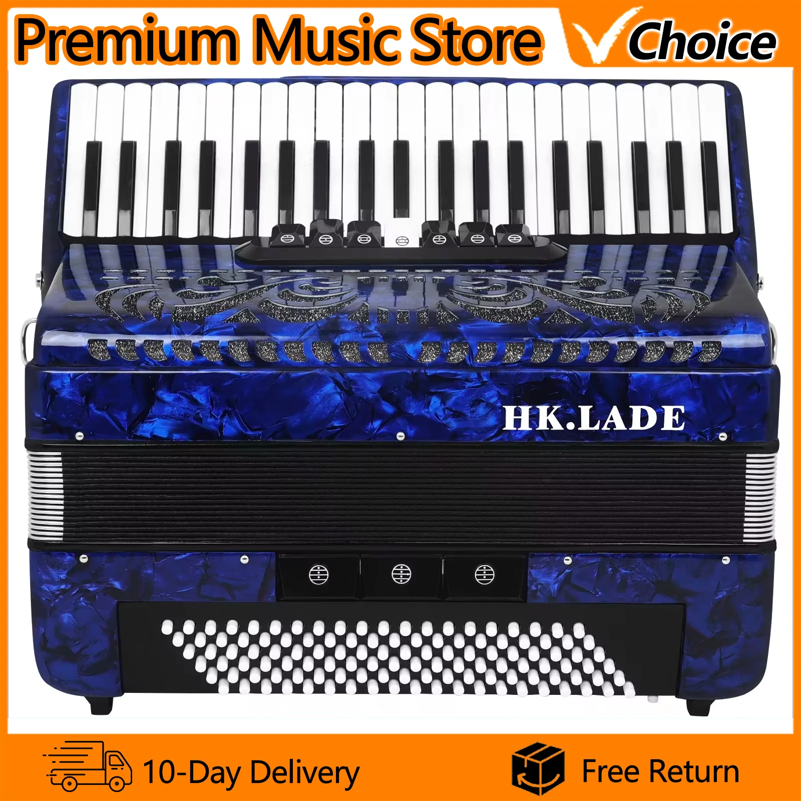 HK·LADE AH-40 Accordion Blue 41 Keys 120 Bass 7 Keyboard Voice Changing Accordion Sheepskin Bellows Accordion with Storage
