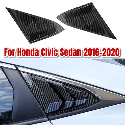 For Honda Civic 10th Gen 2016-2020 Sedan Rear Side Window Louvers Air Vent Scoop Shades Cover Trim Blinds Carbon Car Accessories