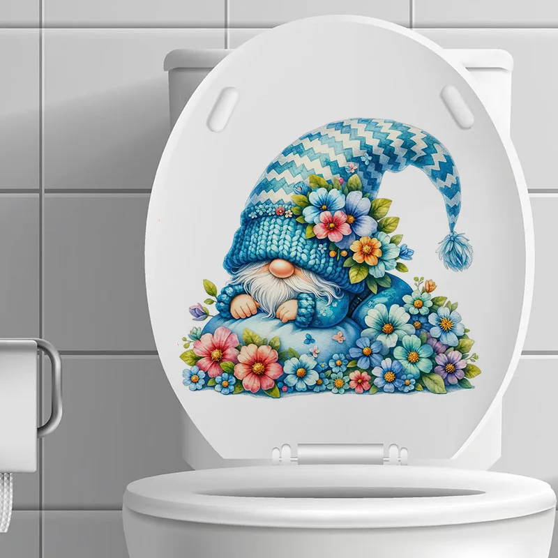 Spring Gnome 1pc Toilet Stickers,Wall Decal Removable, Reusable Vinyl Car Sticker for Toilet Lid, Bathroom Decor