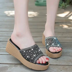 Summer Wedge Slippers Platform High Heels Women Slipper Ladies Outside Shoes Basic Clog Wedge Slides Flip Flop Sandals