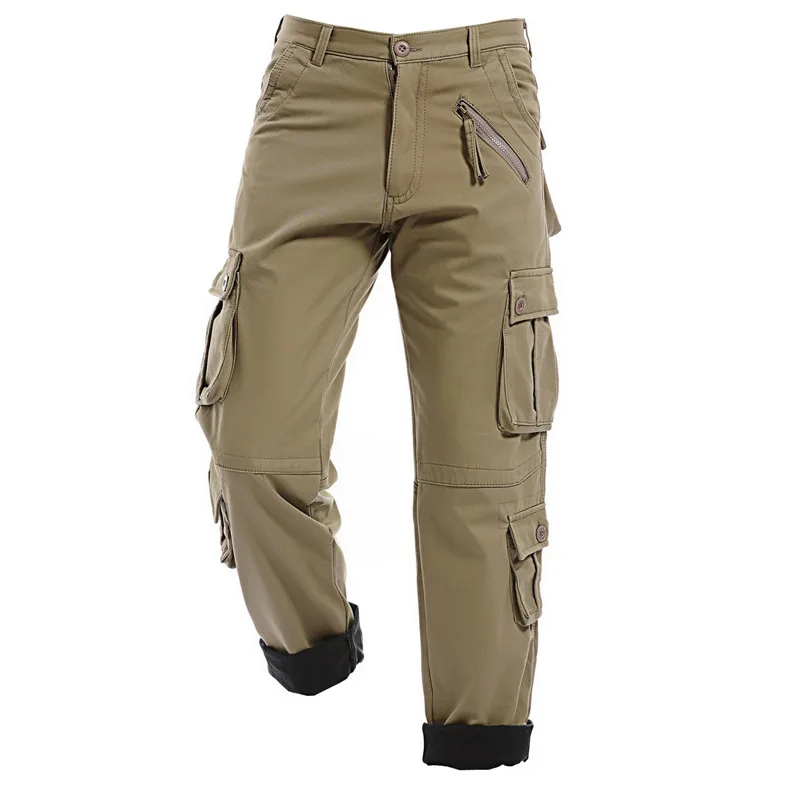 

Winter fleece pants men's overalls loose casual sports straight pants multi-pocket thick fleece warm pants