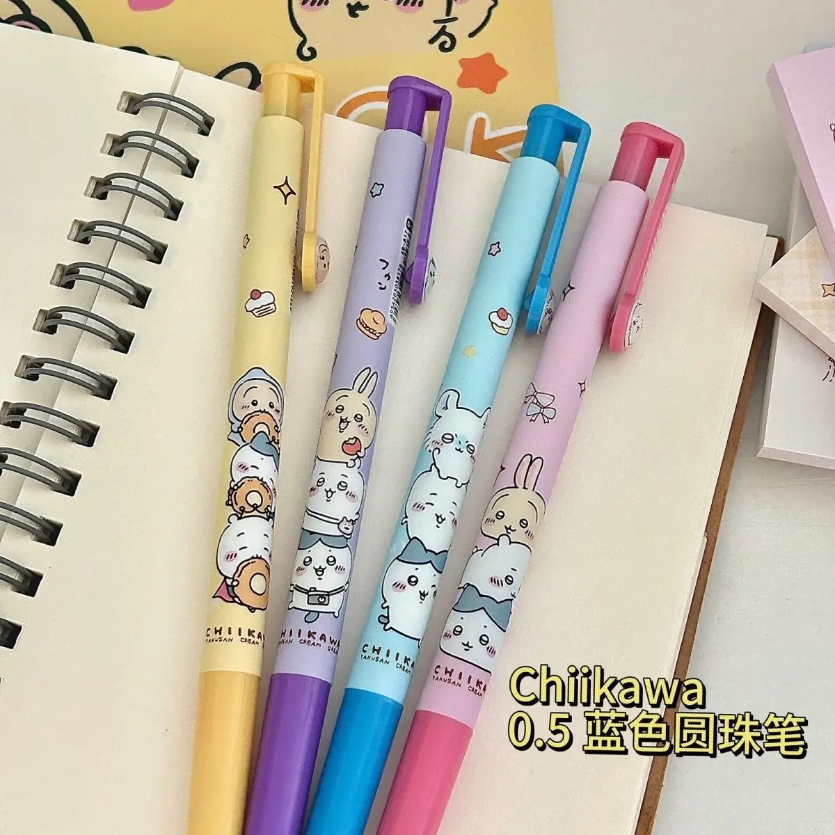 kawaii Chiikawa Press Ballpoint Pen 0.5mm Blue Ink Cartoon Style Usaqi Giyabi Hachiware Pen Cute Anime Stationery for Students view 2