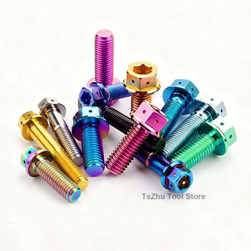 1PCS Titanium Alloy Flange Head Screw M8 x 15 20 25 30 35 40 45 50mm Internal And External Hexagonal Motorcycle Bolt Standard