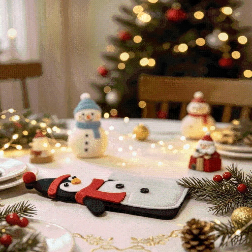2pcs Felt Christmas Cutlery Holder Thick Durable Reusable Xmas Tableware Bag Bright Colorful Lightweight Dining Fork Pouch