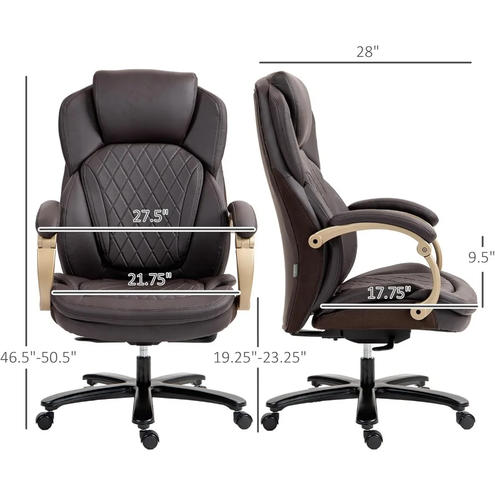 كرسي مكتب تنفيذي كبير وطويل من Vinsetto مع مقعد عريض، كرسي مكتب كمبيوتر مع خياطة ماسية عالية الظهر، قابل للتعديل