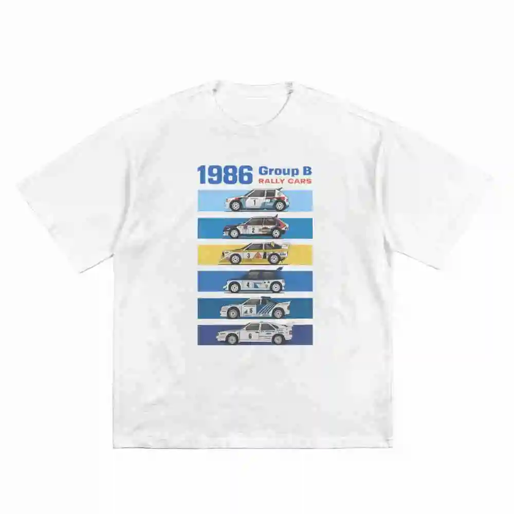1986 Group B Rally Vintage Racing 6 Iconic Cars Geometric Stripes Motorsport Short Sleeve Tee 100% Cotton T-Shirt
