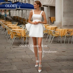 OLOEY Square Collar Ivory Mini Wedding Dress Sleeveless Short Bridal Gown Pleats Satin Prom Cocktail Dress Zipper Back Custom