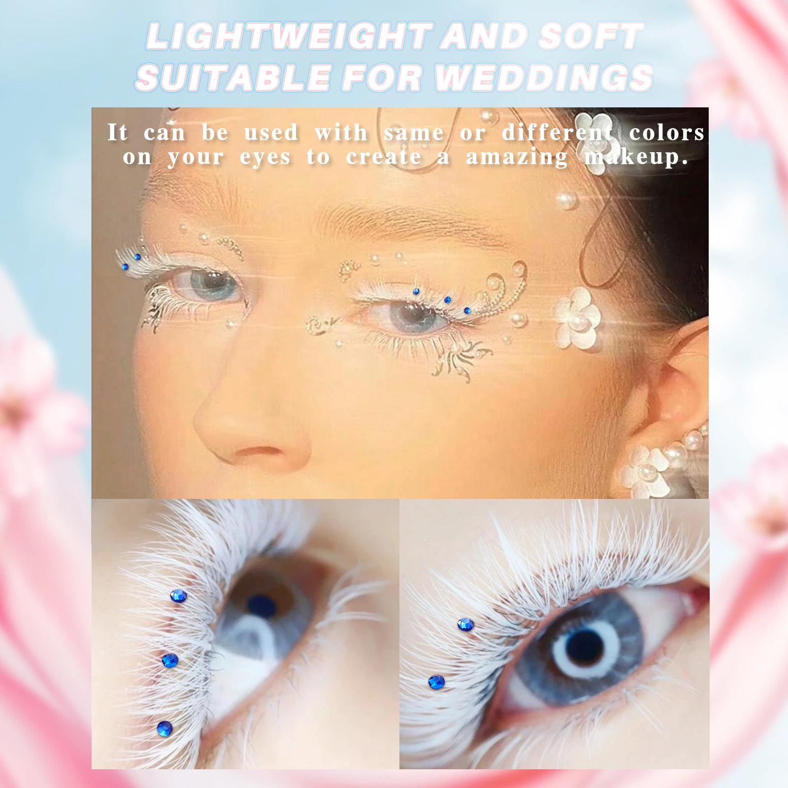 น้ําผึ้งขนตา 40P Cluster Eyelashes ขนตาสีขาว DIY Diamond False Lash ผสมความยาว