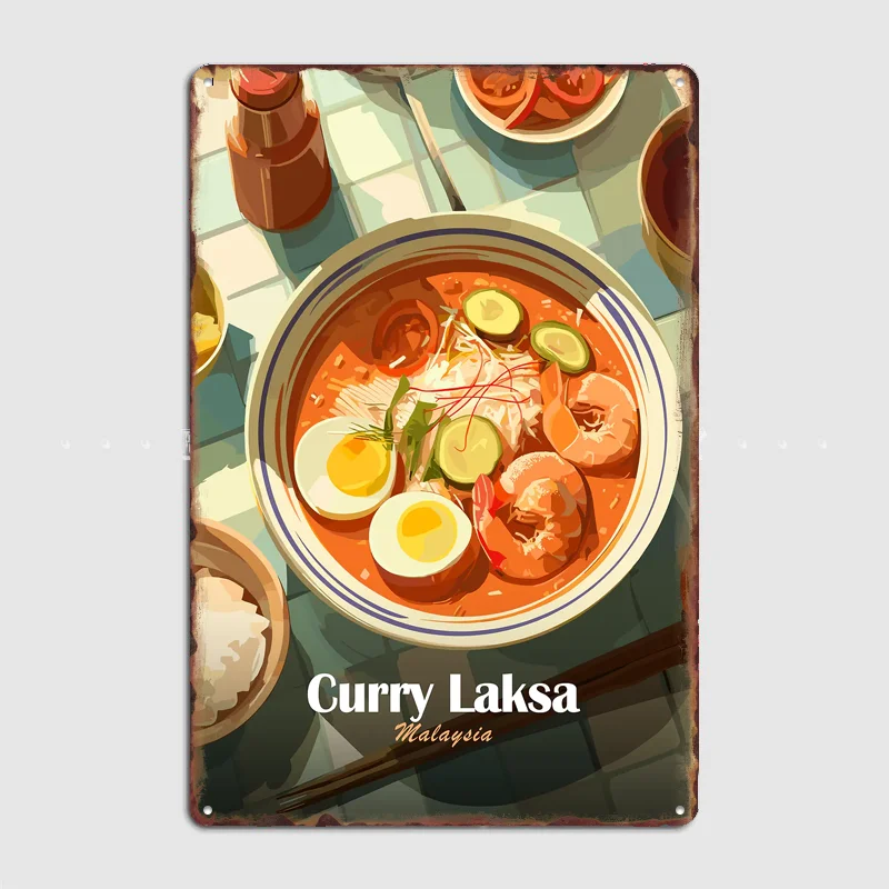 Home Decor Malaysia - 카레 락사 말레이시아 음식 빈티지 포스터