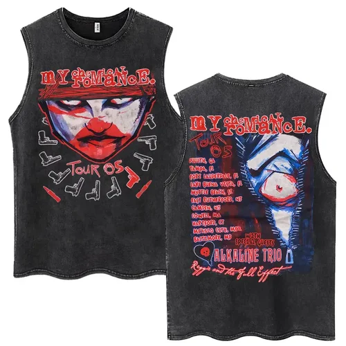 Imagen 2 del producto Camisetas sin mangas lavadas Vintage My Chemical Romance para hombres y mujeres, camisetas sin mangas geniales Harajuku, Camiseta de algodón 100% de Hip Hop, ropa de calle