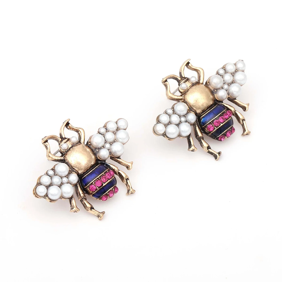 Zaa Women Vintage Jewelry 2025 Trend Bee Shape Pearl Earrings Luxury Bejeweled High Quality Party Accessories Girl Gifts