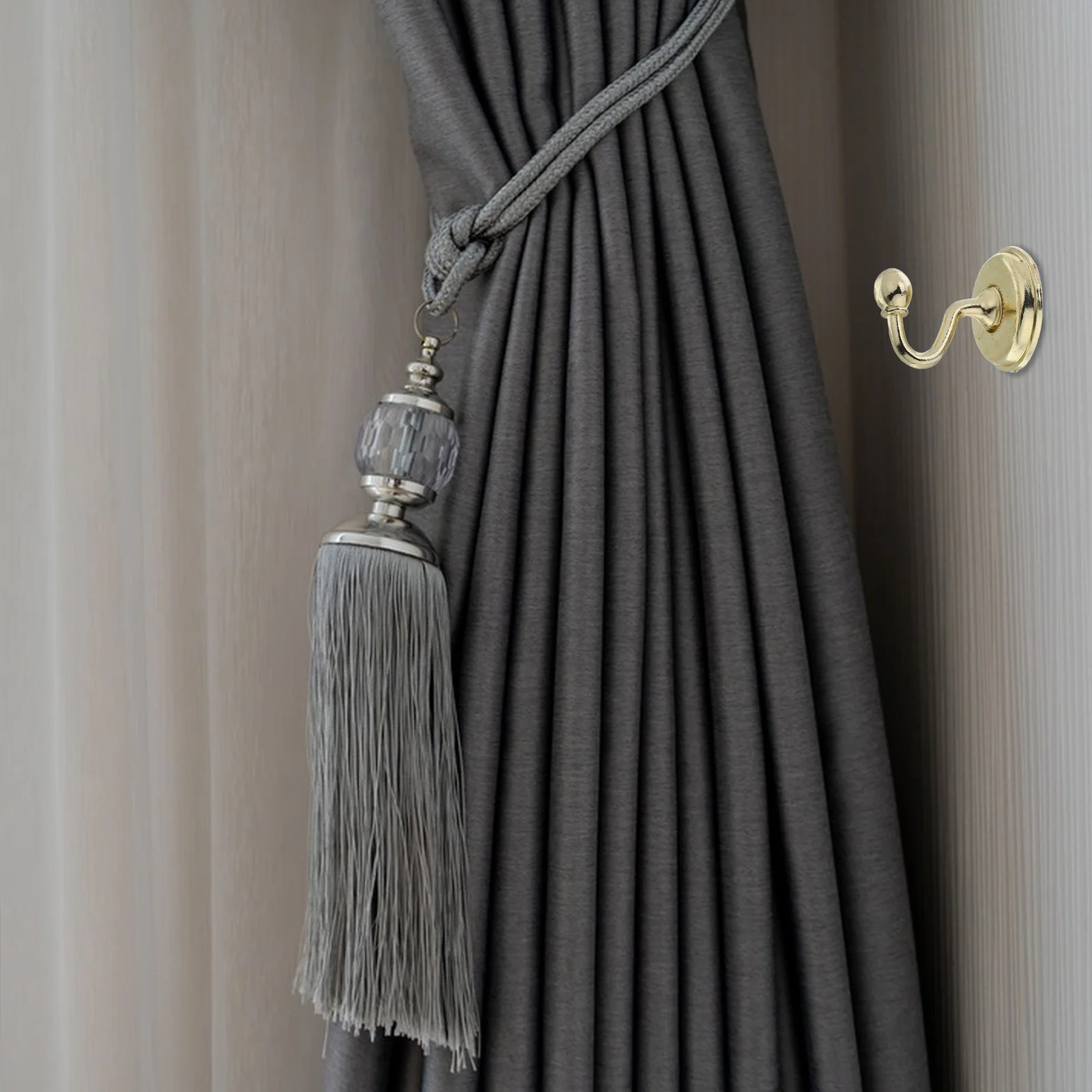 

2Pcs Round Head Vintage Alloy Curtain Holdbacks Pommel Tieback Hooks Golden Door Wall Hat Coat Hangers Curtain Holdbacks