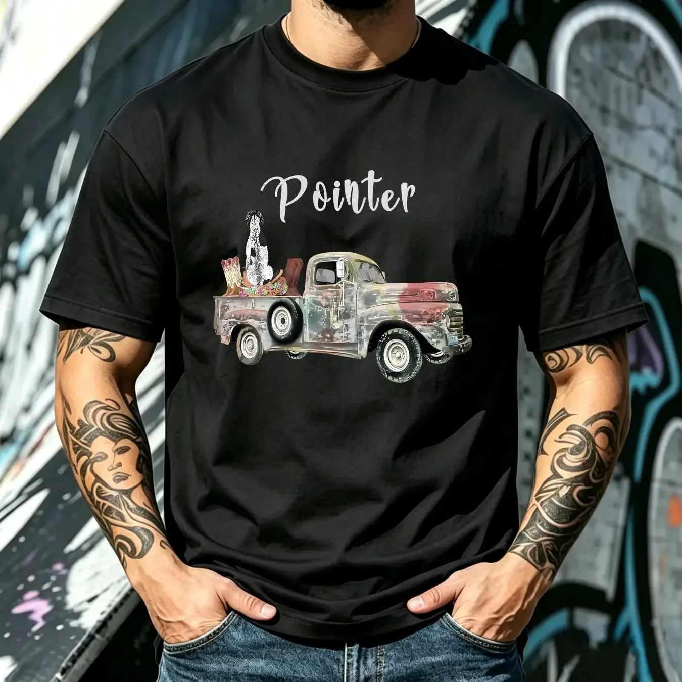 washed T Shirt Womens German Shorthaired Pointer Dog with Vintage Pick Up  vintage Washed Unisex Soft Casual fashion Stretched