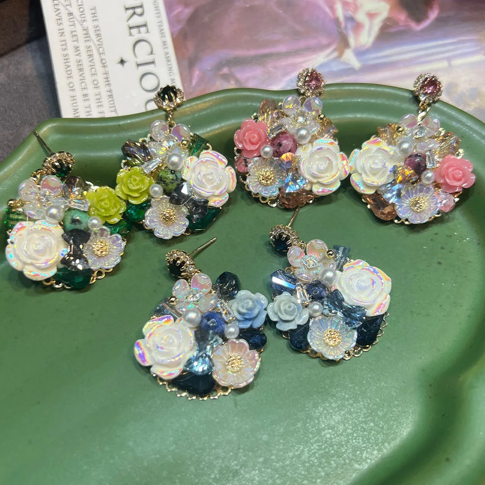 Monet Garden handmade flower earrings spring and summer new versatile flowers fashion simple light luxury S925 earrings