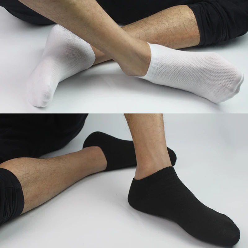 5/10/20 Pairs Men's Short Ankle Elastic Solid Color Mesh Cotton Business Unisex Socks Plus Size EU38-47 Breathable Men's Socks