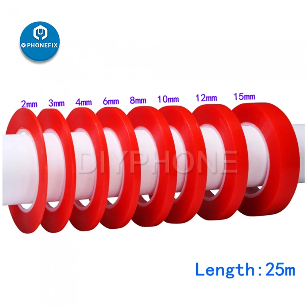 Adhesive Double Sided Tape 2 / 4 / 6 / 8mm/10mm/12mm*25M Acrylic PET Red Film Clear Adhesive for Screen Repair Kit Opening Tools