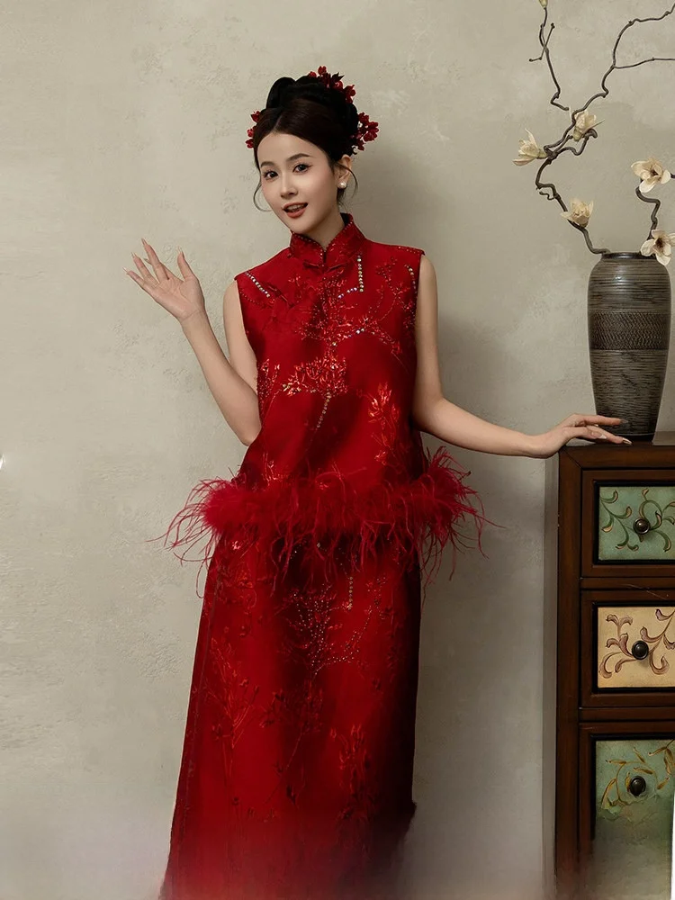 

Ele Chinese Sle Wedding Dr Women's Morning Robe Sensation Fairy Light Wedding Design Sensation Toasting Costume