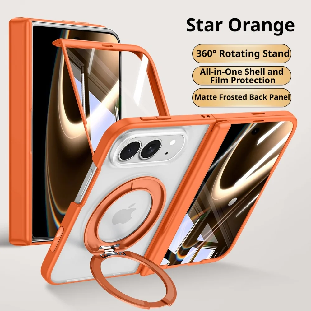 Luxury 360 Rotate for Magsafe Bracket Case for iPhone Duo Fold Cover Magnetic Holder High Definition Screen Film Protector Case