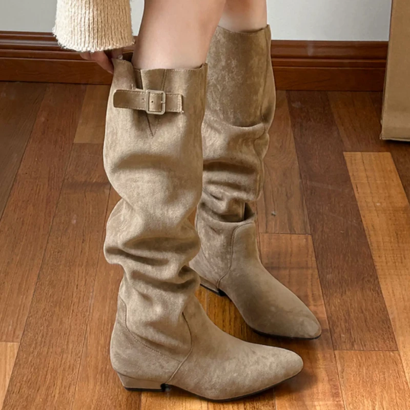

2025 NEW Pointed Toe Women's Long Boots Suede Designer Fashion Dress Knee High Winter Boots New Sexy Boot