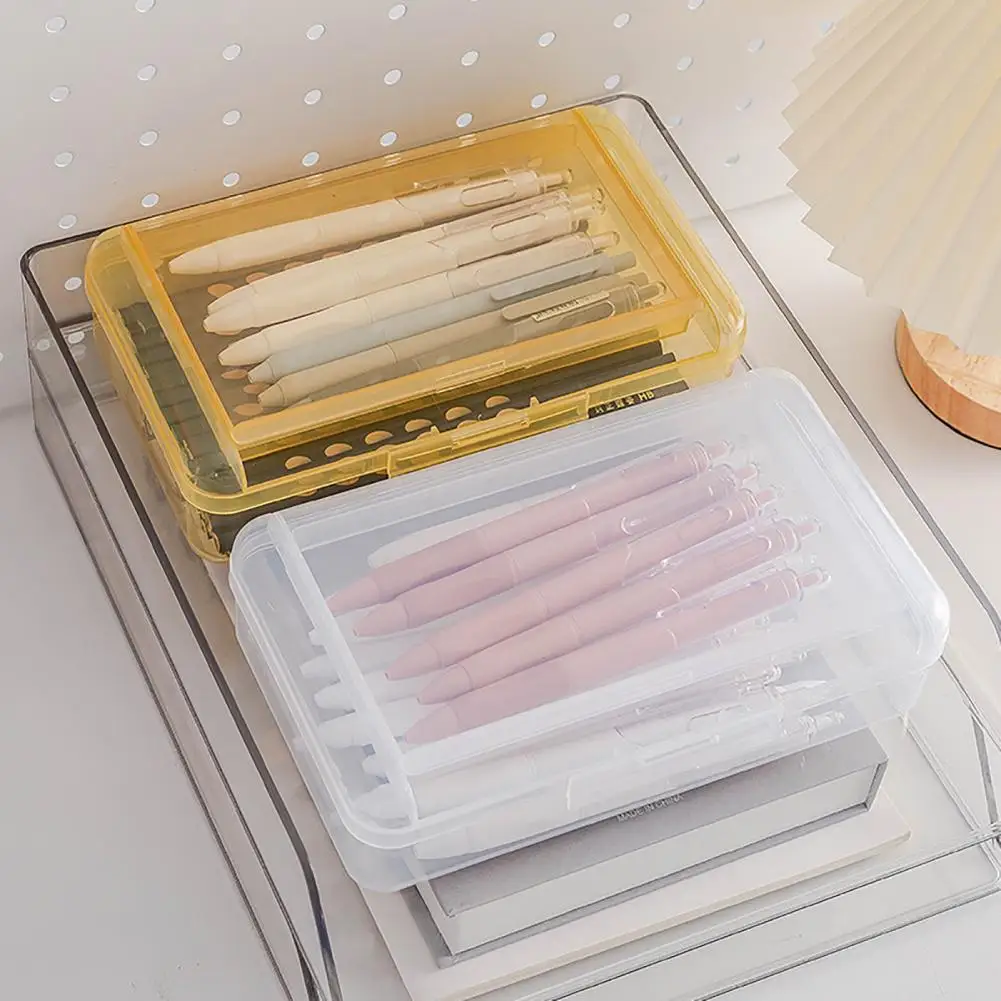 Stackable Pencil Box Capacity Transparent Plastic Pencil Case Double Layer Stationery Organizer for Students Office Supplies