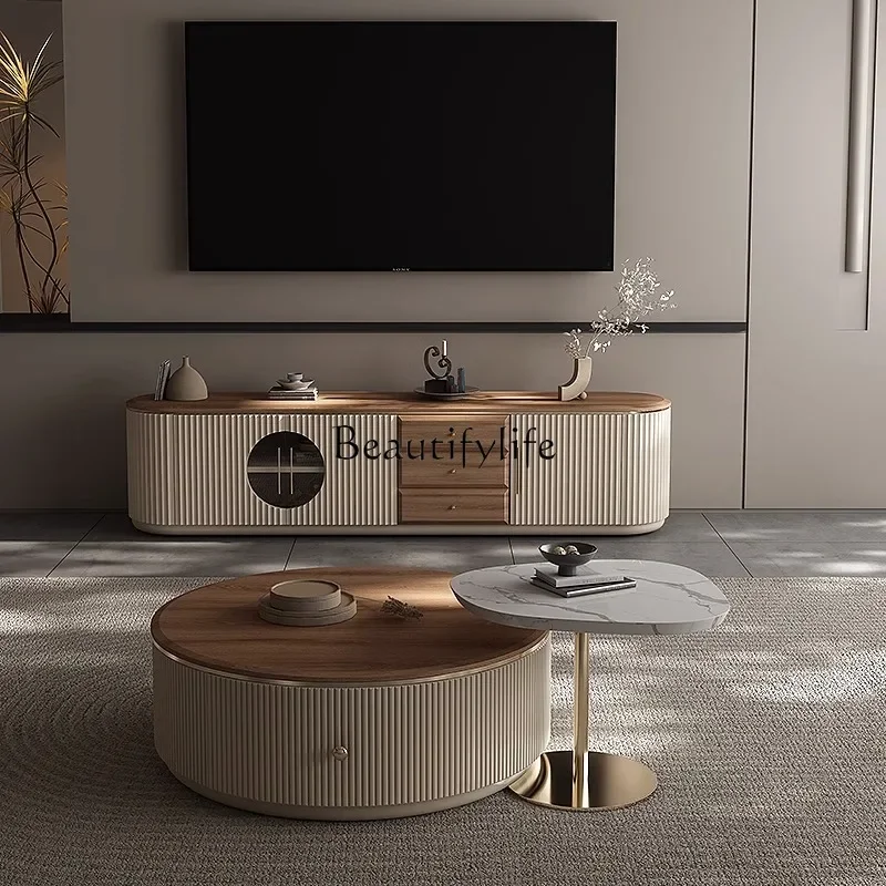 

Whole house furniture Minimalist Solid Wood TV Cabinet Coffee Table Combination Small Apartment Living Room Retro Floor Cabinet