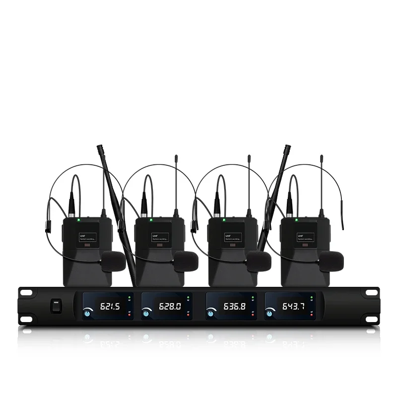 ERZHEN U973 نظام ميكروفون لاسلكي محمول باليد عالي التردد ذو 4 قنوات لخطاب حفلات الكاريوكي