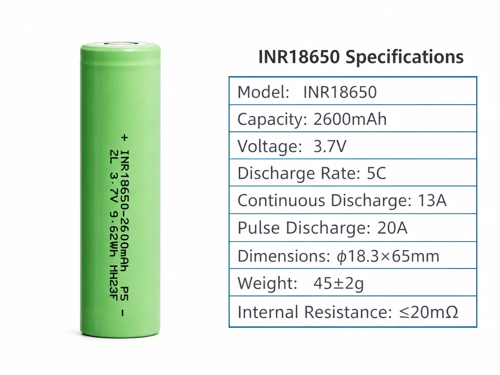 E-power INR18650 Lithium Ion Battery 2600mAh 3.7V 5C High Discharge for E-bike Power Tool Energy Storage 1000 Cycles