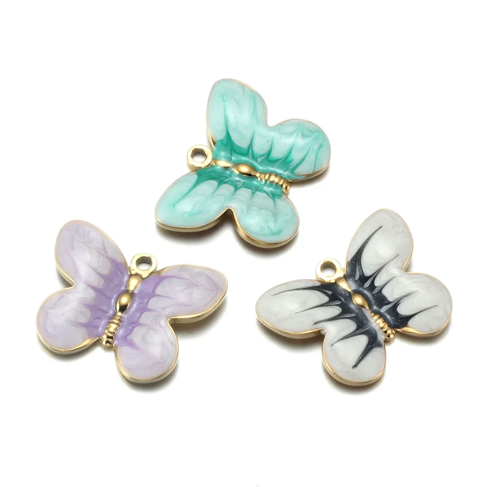 

2Pcs/Lot Stainless Steel Charms Enamel Butterfly Pendant For DIY Earrings Necklaces Findings Supplies Jewelry Making Accessories