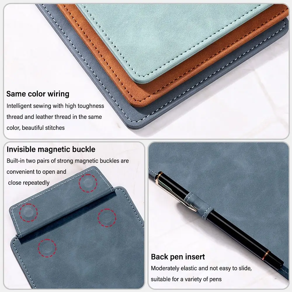 PU Leather Mini Magnetic Writing Clipboard Writing Pad Business File Folder Restaurant Menu Covers Document Filing Organizer