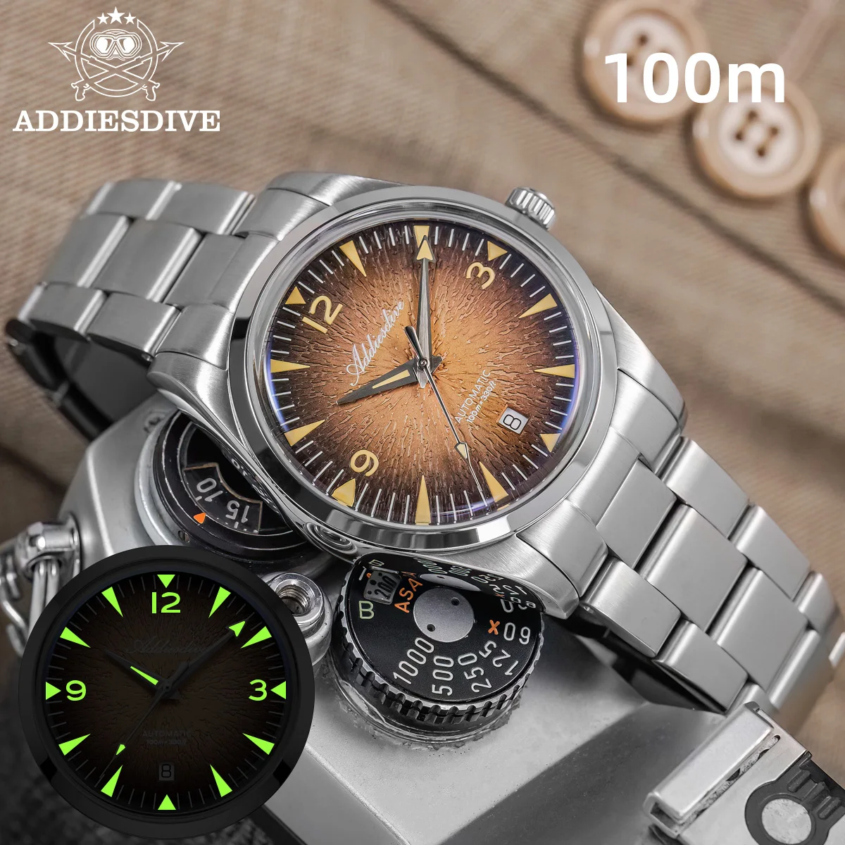 ADDIESDIVE NEW Mens Watch Luxury Automatic Mechanical Waterproof Watch For Men Japan 8215 Bubble Mirror Glass Clock reloj hombre